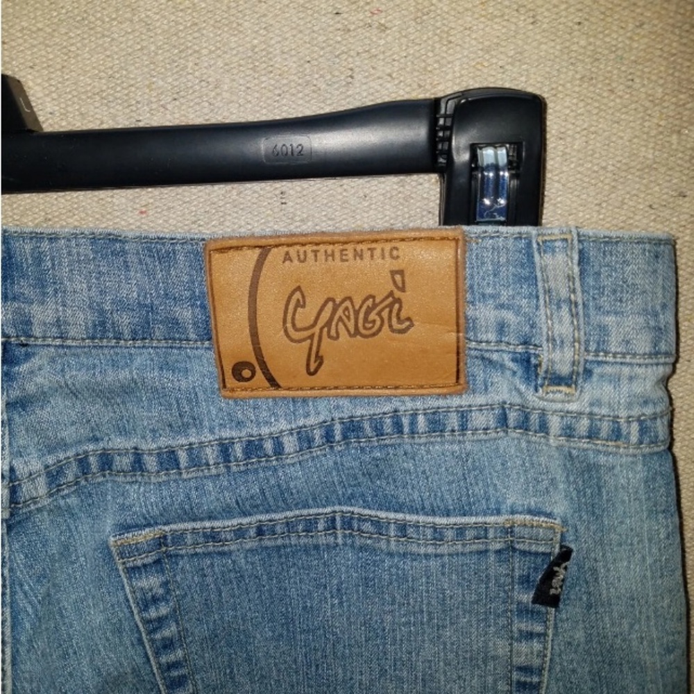 Vintage Y2K YAGI Cut Outs Holes Women’s Denim Jeans Distressed Flare Bell 32x34 - Picture 4 of 8